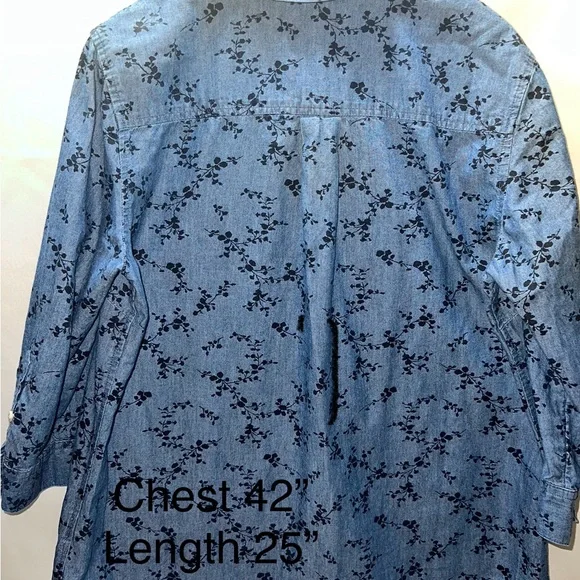 Croft & Barrow Blue Casual Button Down Shirt velvet Floral collegiate academia - Picture 6 of 6